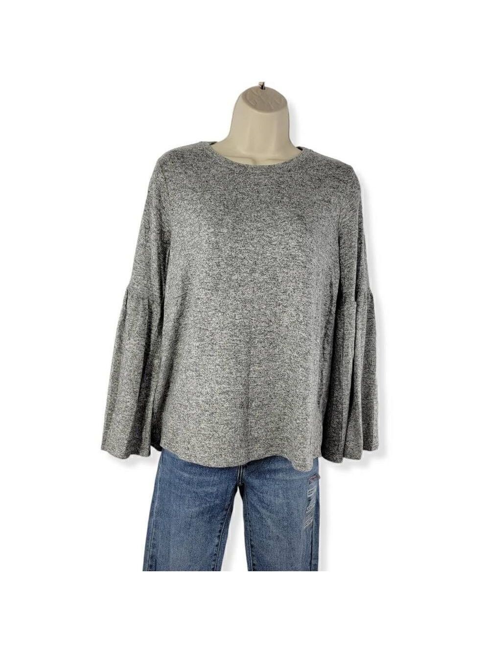 Gibson Gray Fleece Bell Sleeve Sweater  Petite Small